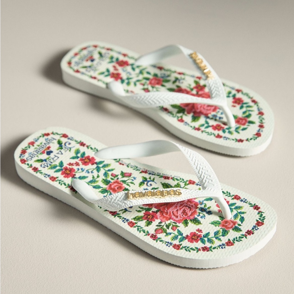FARM Rio Floral Sandals with White and Red Accents